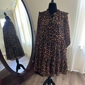 J. Crew tie neck tiered dress in leopard crinkle chiffon